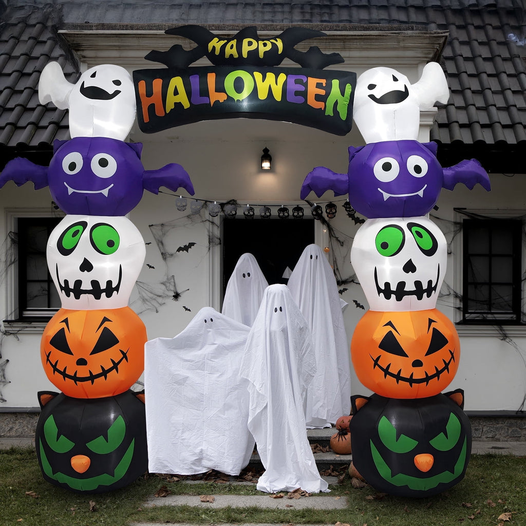 UBesGoo 8.2' Halloween Inflatables Pumpkin Ghost Archway , Blow up Hallowee Decorations with Built-in LED Lights for Holiday