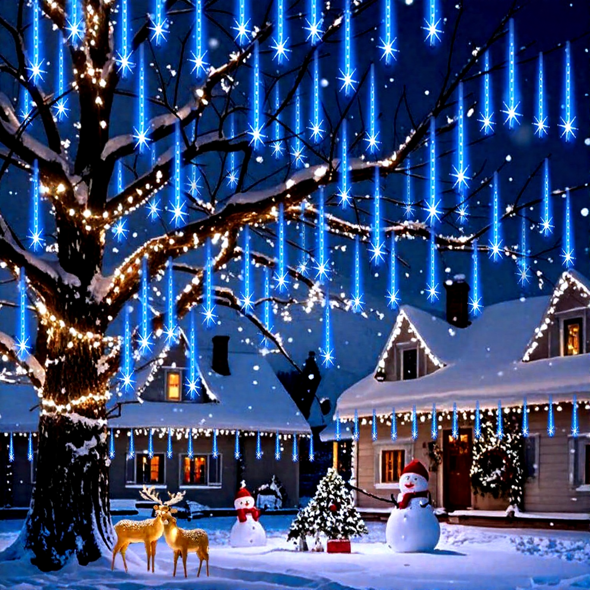Scidweet Christmas String Lights, 20 inch 10 Tubes 540 LED Icicle Twinkle Meteor Shower Lights Outdoor for Christmas Halloween Holiday Party Home Decor, White