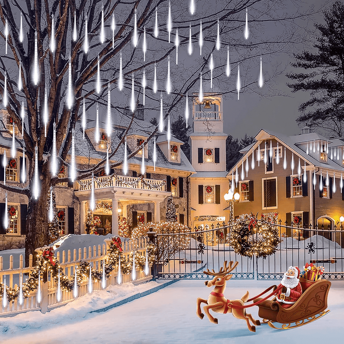 Scidweet Christmas String Lights, 20 inch 10 Tubes 540 LED Icicle Twinkle Meteor Shower Lights Outdoor for Christmas Halloween Holiday Party Home Decor, White