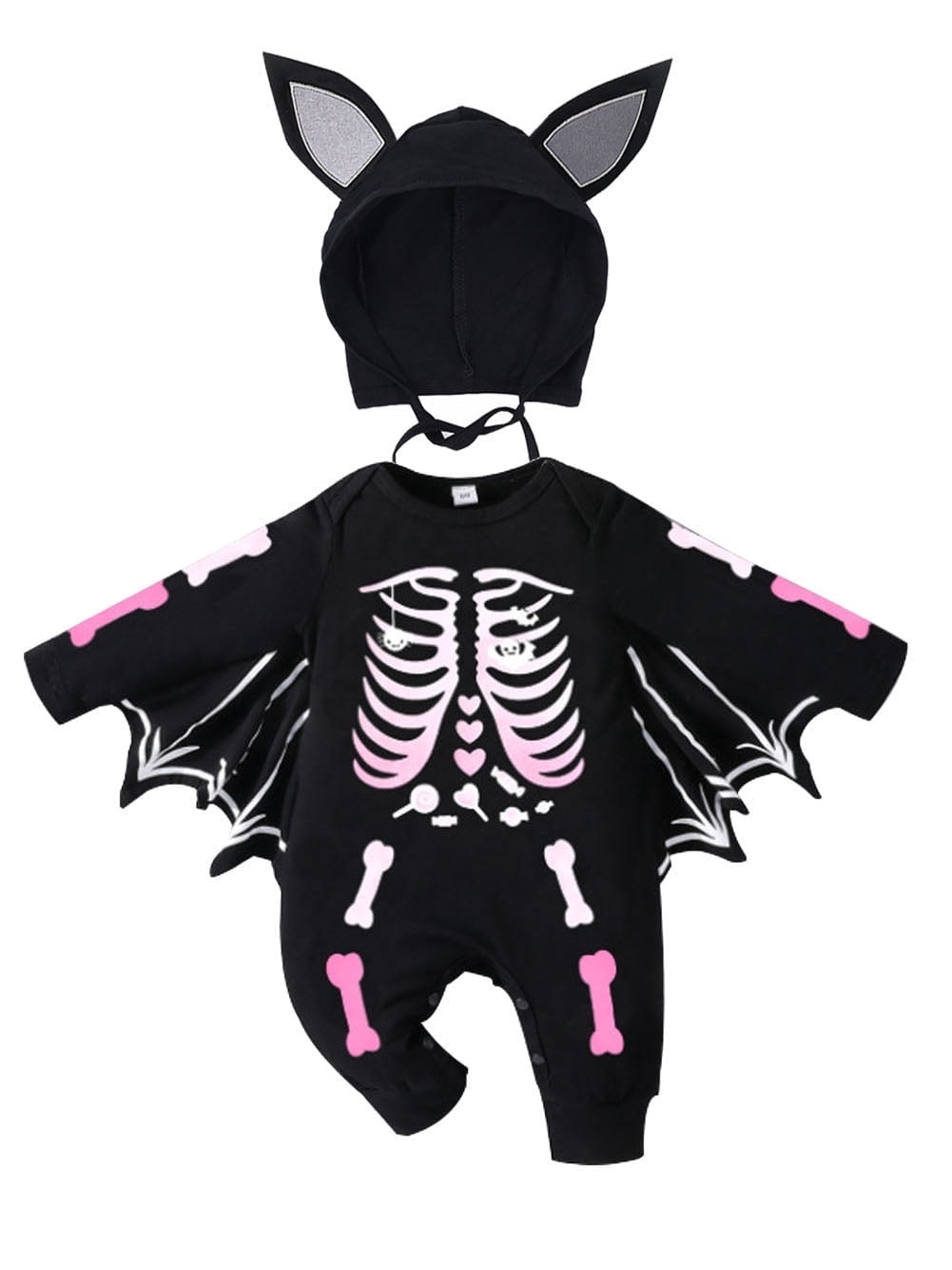 WIBACKER My First Halloween Costume Newborn Infant Baby Girl Boys' Skeleton Print Jumpsuit Onesies Hat Set