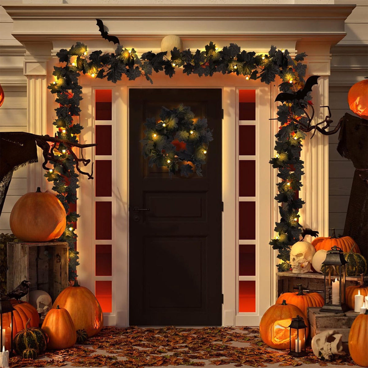 WKSCLPAI Halloween Maple Leaf Garland, Fall Vine Wreaths for Autumn Festivities Decor,Seasonal Garlands for Home,Halloween & Fall Decorations