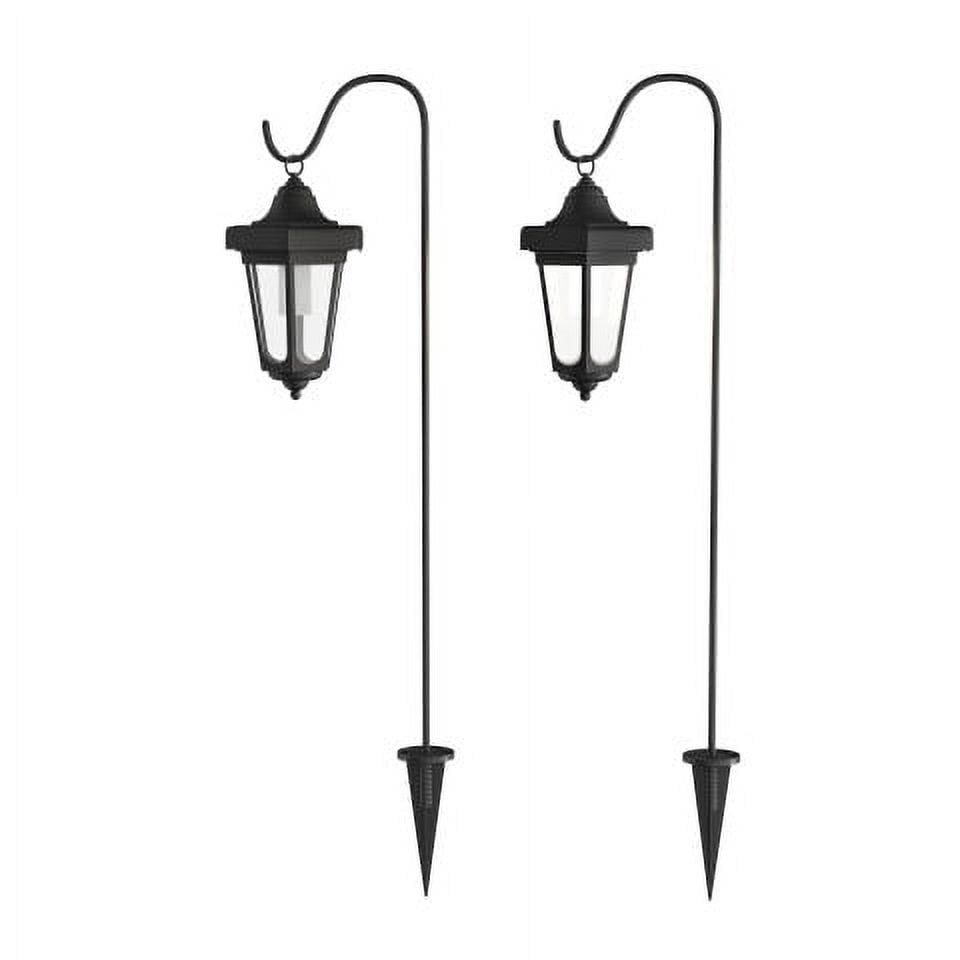 Pure Garden Set of 2 Waterproof LED Solar Lanterns with Shepherd Hooks