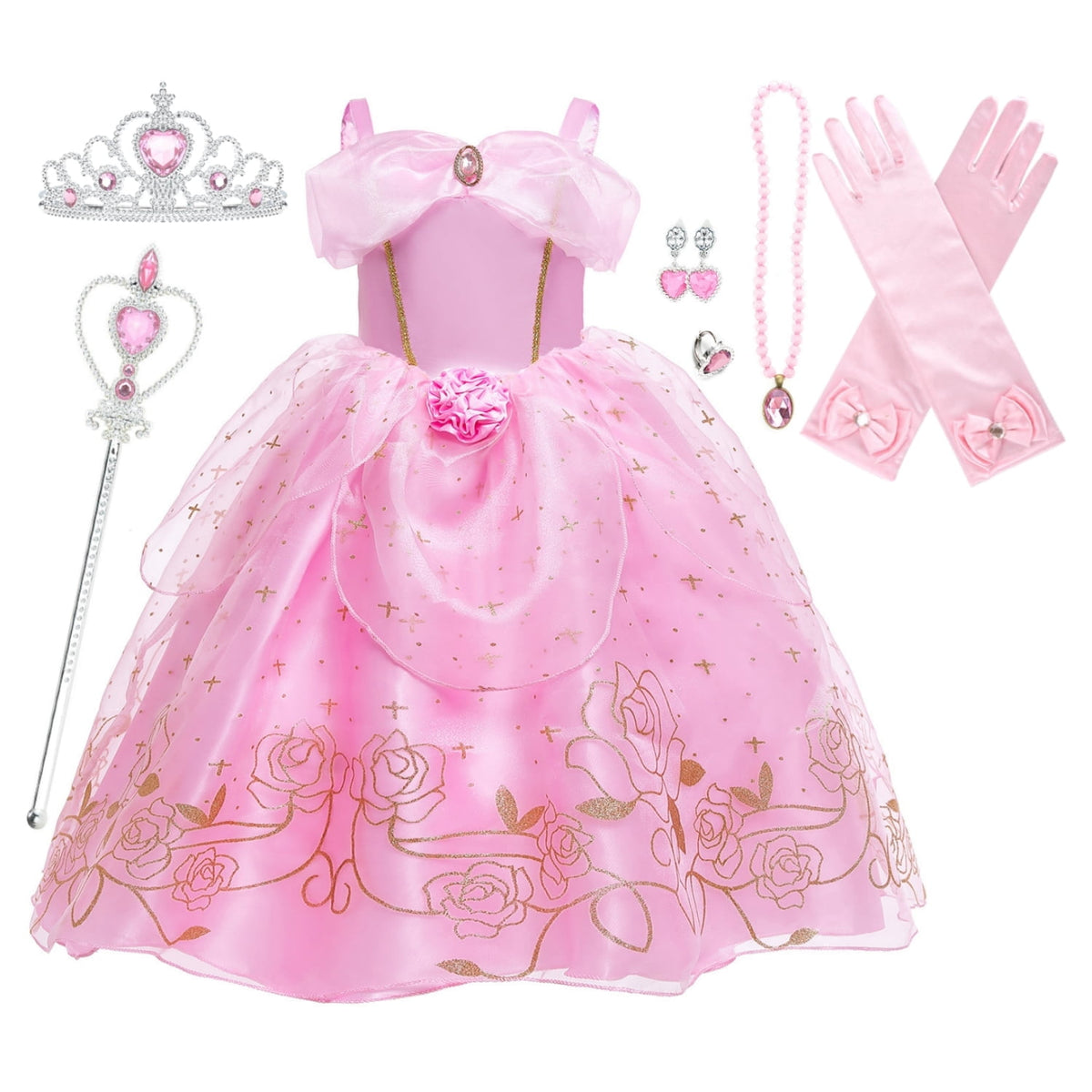 LOEL Girls Princess Dress Fairy Pink Dress Christmas Birthday Dress Up