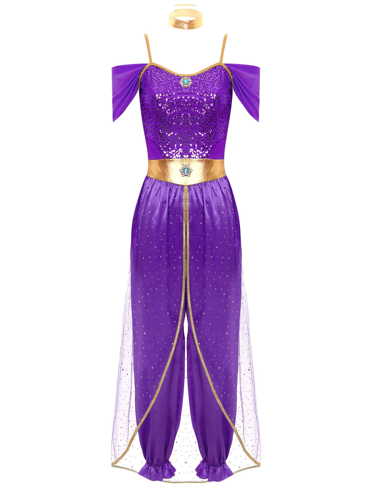 YiZYiF Women's Arabian Princess Dance Costume Halloween Party Fancy Dress Shiny Belly Dance Jumpsuit Turquoise B M