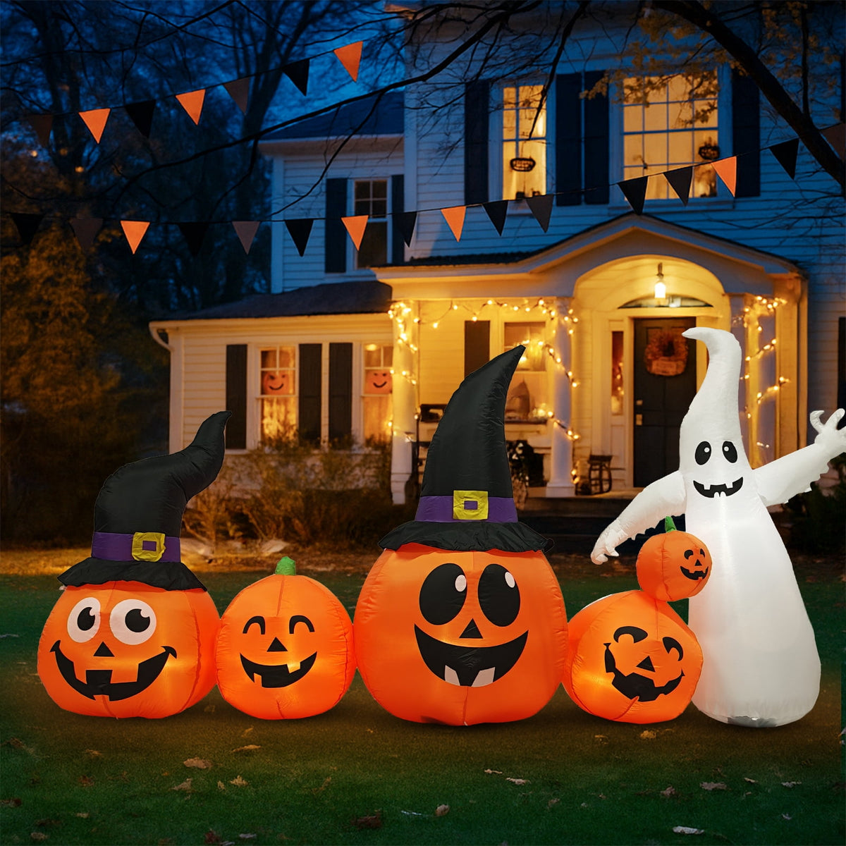 Zimtown 7 FT Halloween Inflatables Pumpkin, Halloween Decoration 7 Blow up Pumpkins w/ Build-in LEDs for Halloween Party
