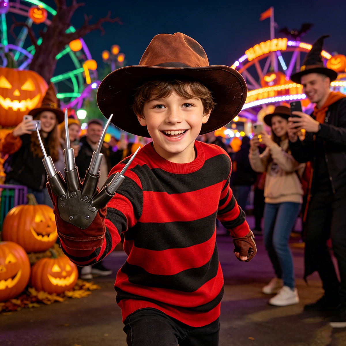 BUXULYP Halloween Killer Costume Kids Red Striped Sweater Hat Glove Claws Cosplay Outfits for Boys Girls Toddler Youth