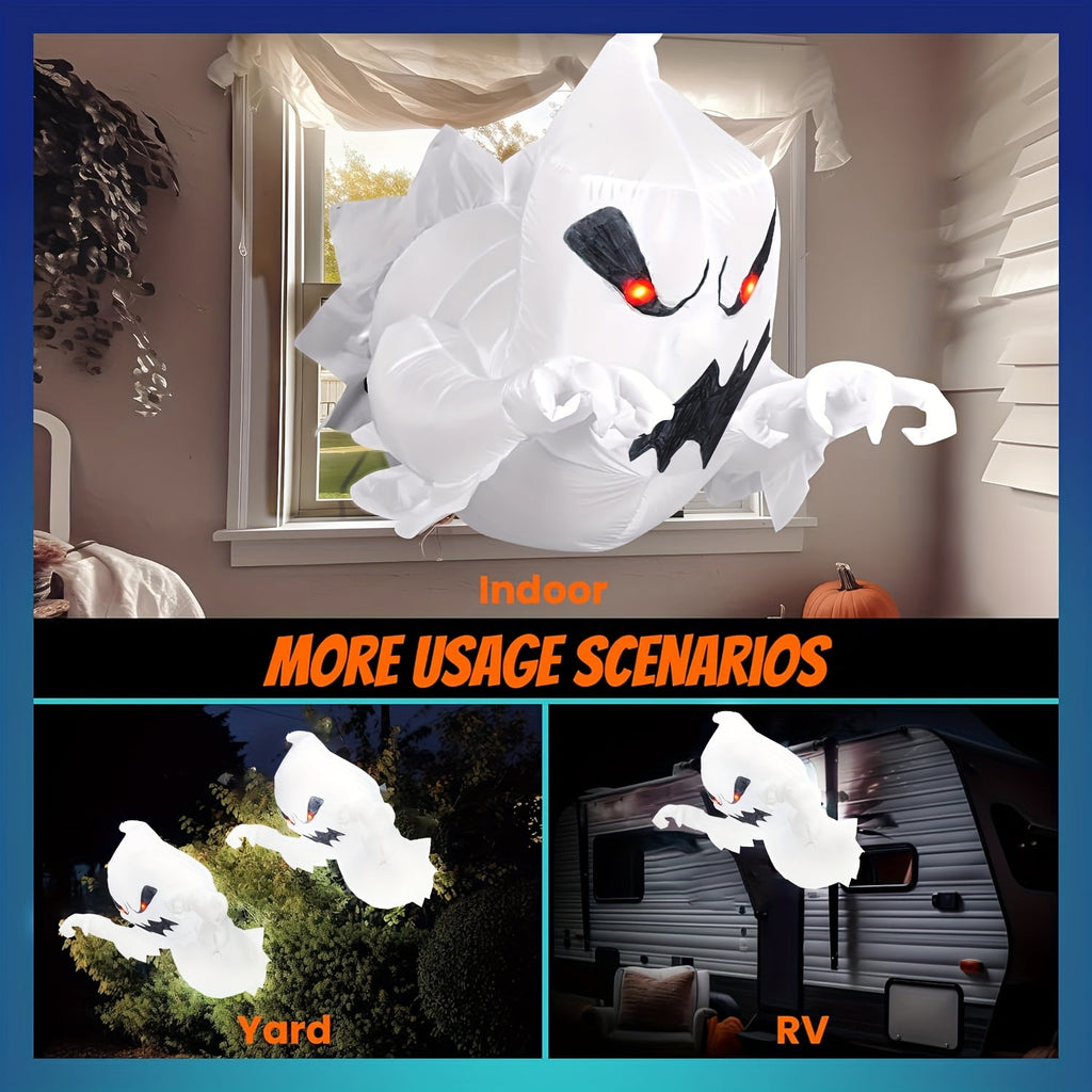 KINQUINN 3.3 ft Halloween Ghost Inflatable Breaking From Window, blow-up Spooky Decor For Yard Garden Lawn Party