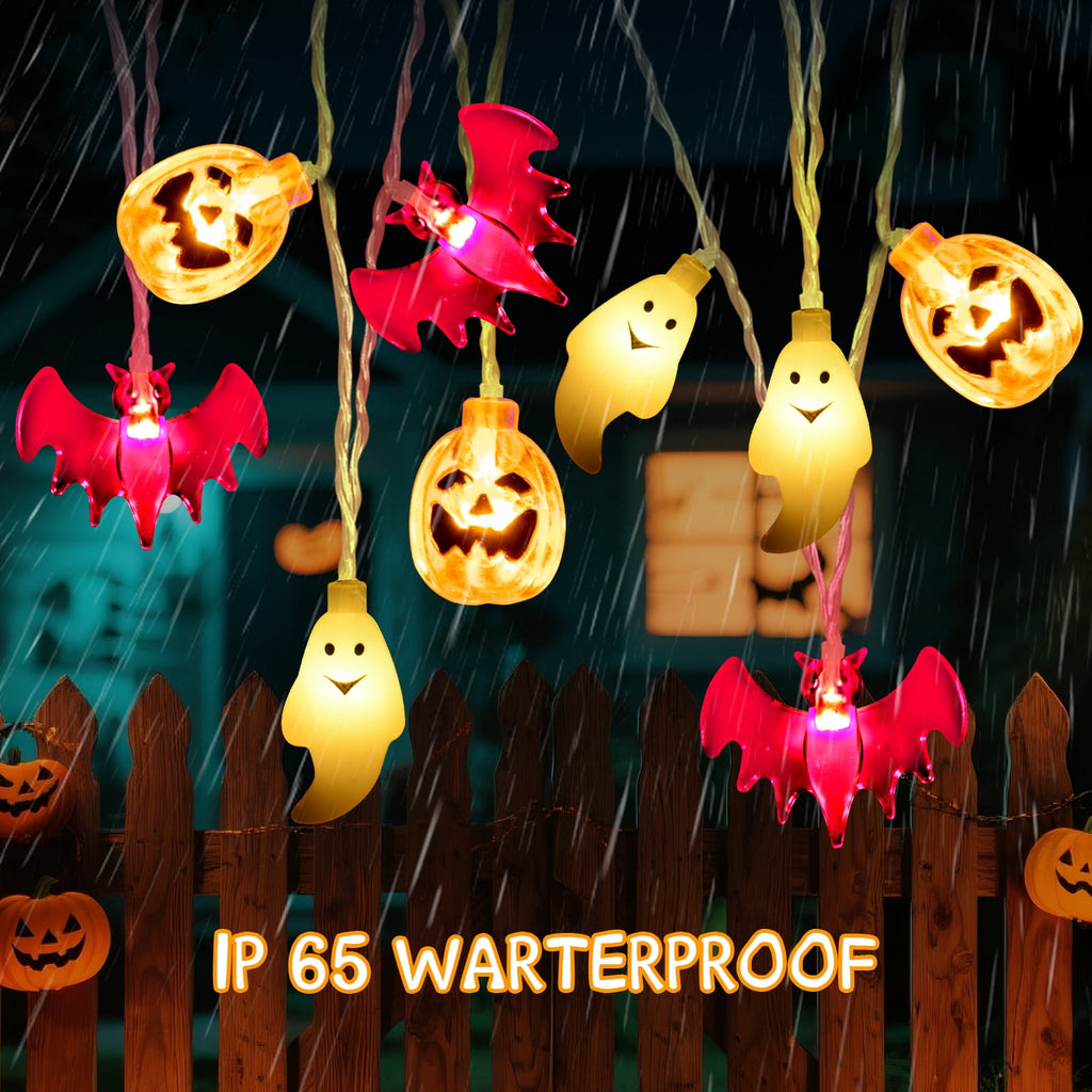 Qoosea Halloween Pumpkin String Lights, 20 LED 10.5ft 8 Modes Waterproof Orange Halloween Decorations Outdoor Indoor Bedroom Camper Party Decor