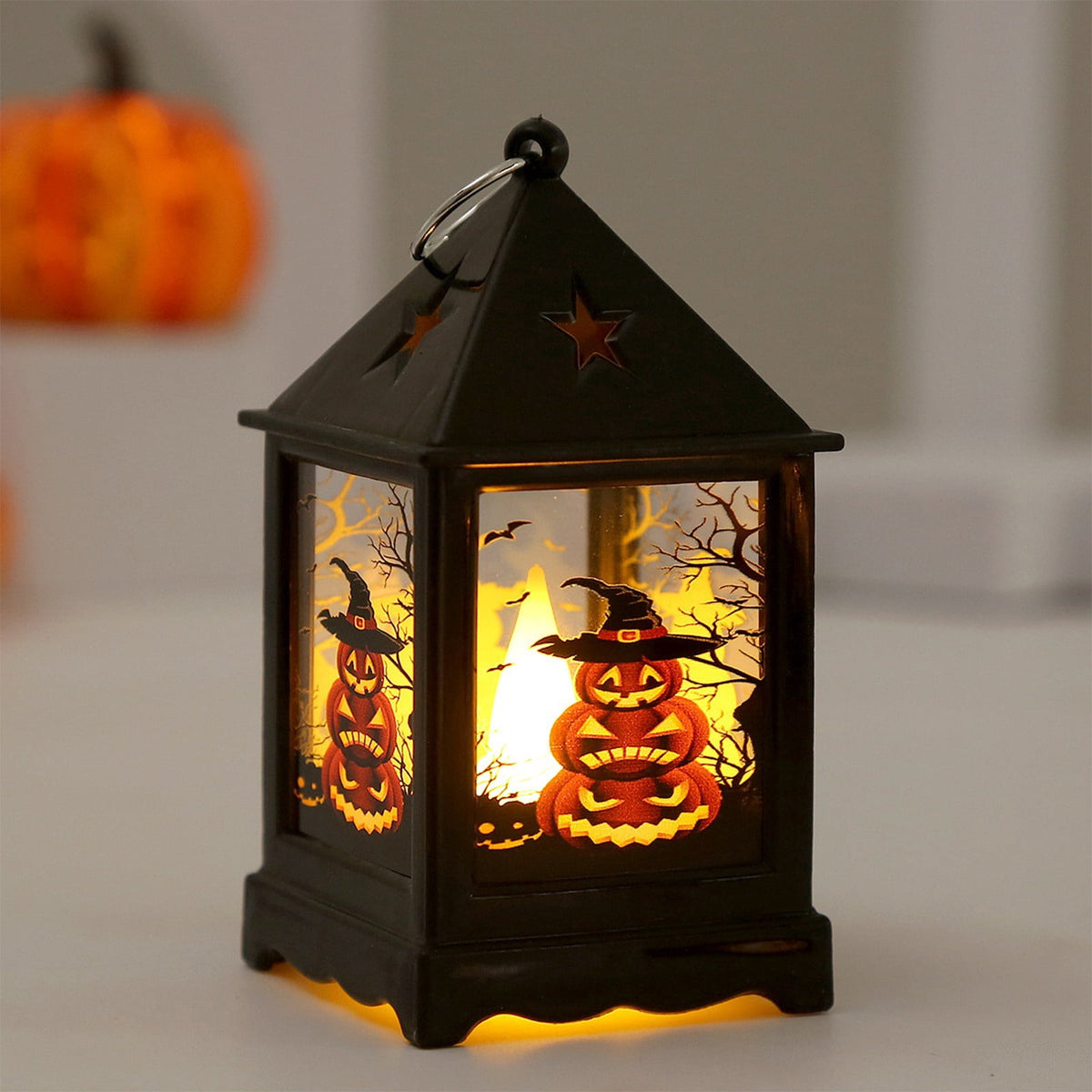 Halloween LED Lanterns with Spooky Skeleton, Owl, Bat, Castle & Flame Designs – Battery Operated Hanging Lights for Indoor/Outdoor Halloween Party Decor (C)