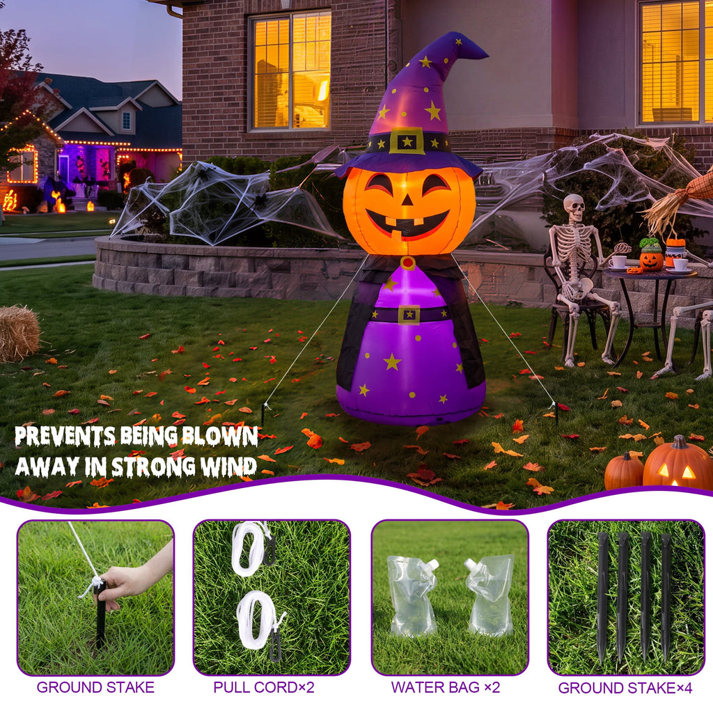 MAGOTAN 6 FT Halloween Inflatable Pumpkin Halloween Inflatable Pumpkins and Cat Outdoor Yard Decoration Build-in 7 LED White Lights
