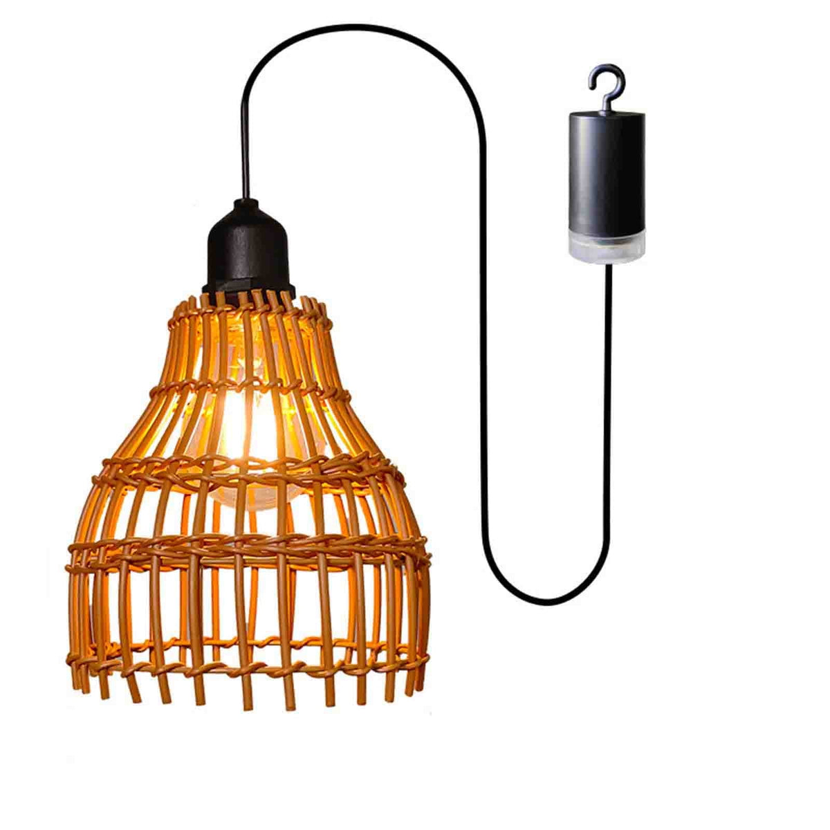 Boho Rattan Pendant Lamp Battery Operated with IP55 Waterproof Rating, Hand-Woven Outdoor Hanging Light for Patio Gazebo Garden Ceiling No Electricity Needed