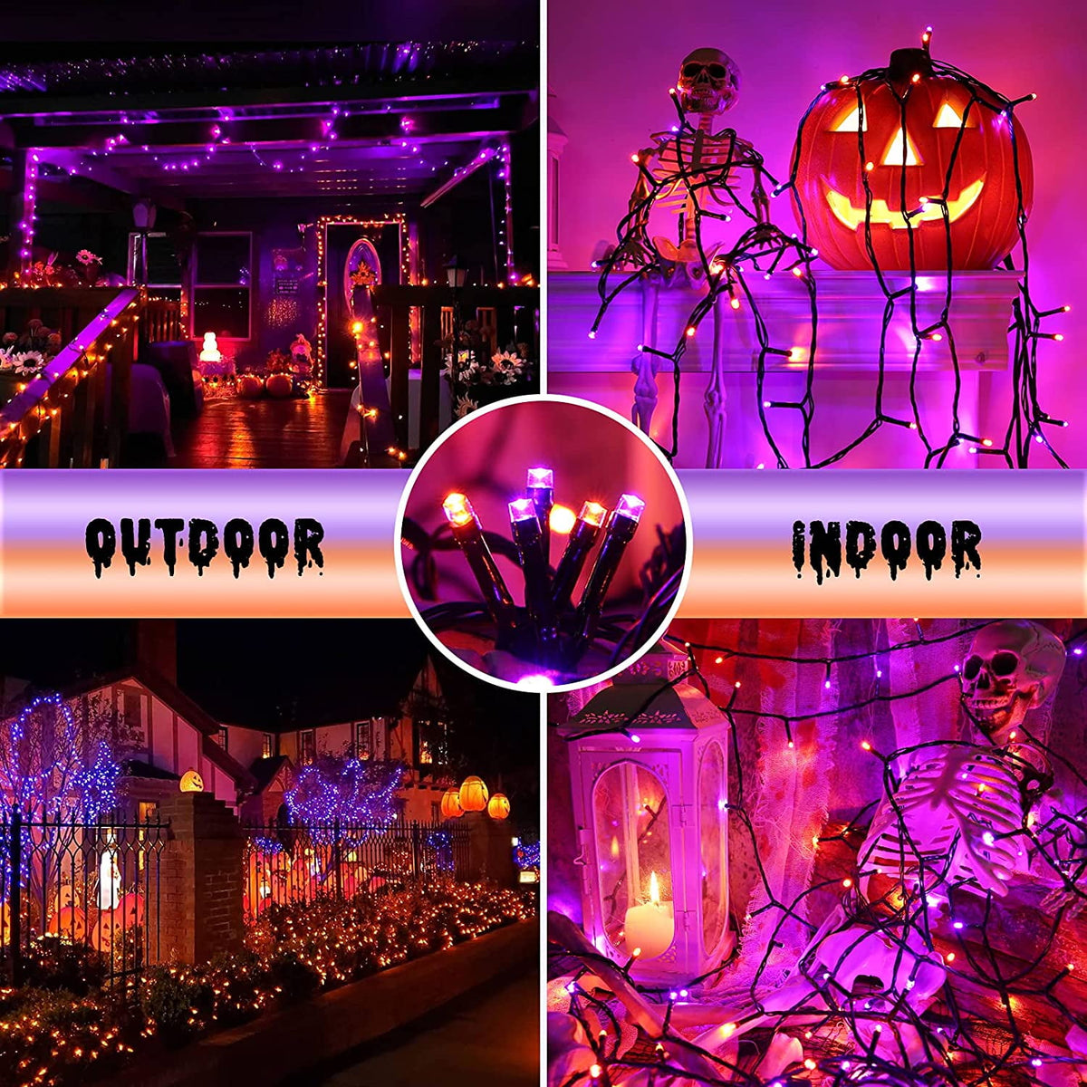 Toodour Orange & Purple Halloween Lights, 82ft 200 LED Plug in Halloween String Lights with 8 Modes, Memory & Timer Function, Connectable Halloween Outdoor Lights for Home, Garden, Halloween Decor
