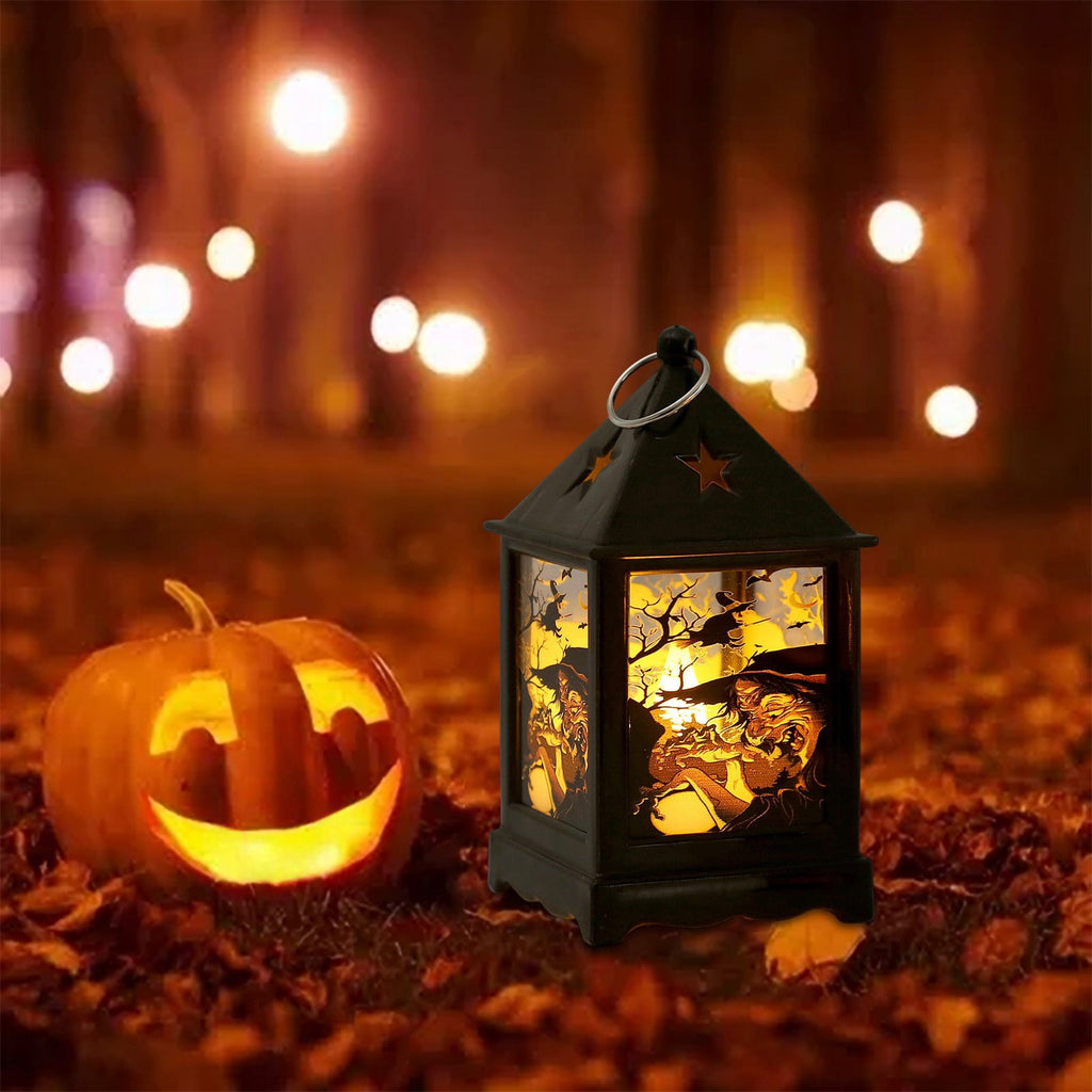 Halloween LED Lanterns with Spooky Skeleton, Owl, Bat, Castle & Flame Designs – Battery Operated Hanging Lights for Indoor/Outdoor Halloween Party Decor (C)