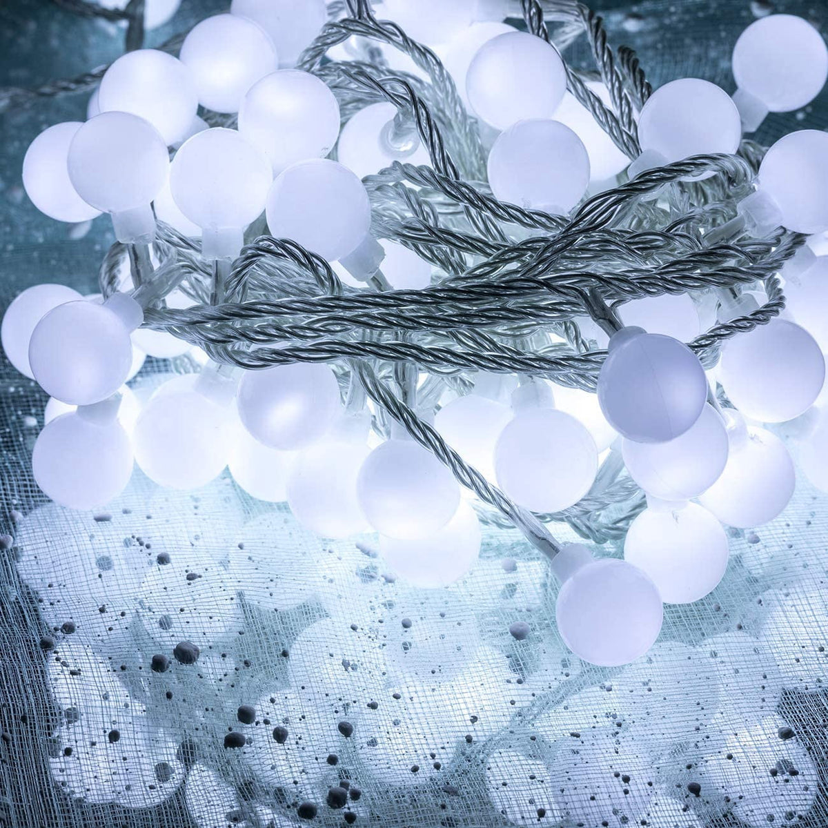 Bibana 100 LED 49 FT Globe Ball String Lights Fairy String Lights Plug in with Remote 8 Modes Extendable for Indoor Outdoor Wedding Birthday Christmas Tree Garden Decor (White)