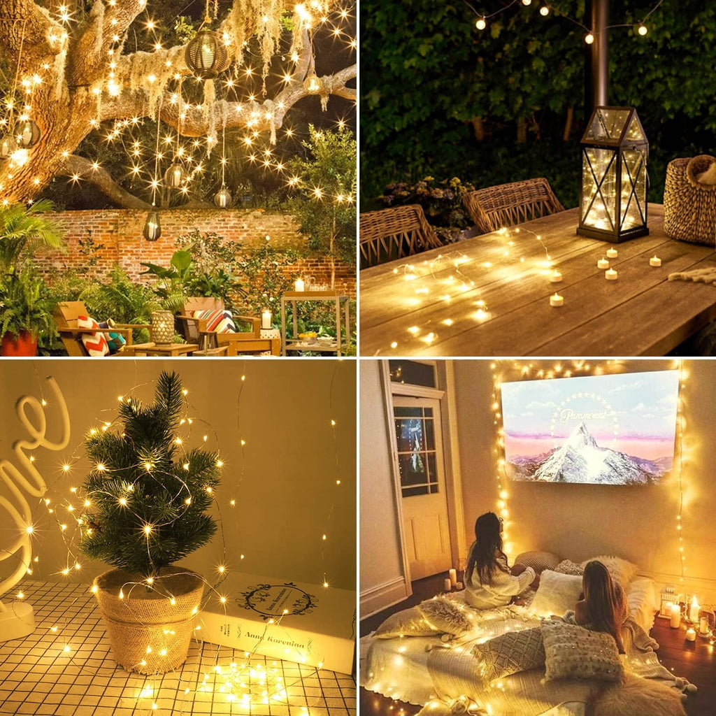 2 Pack Solar Fairy Lights Outdoor 33ft 100 LED Solar Powered Copper Wire Lights 8 Modes Waterproof for Garden Tree Patio Wedding Party Decor,Cool White