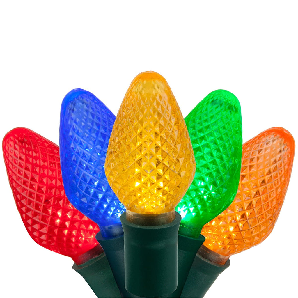 Wintergreen Lighting 25ct C7 LED Multi-Color Christmas Lights, 8" Spacing – Green Wire