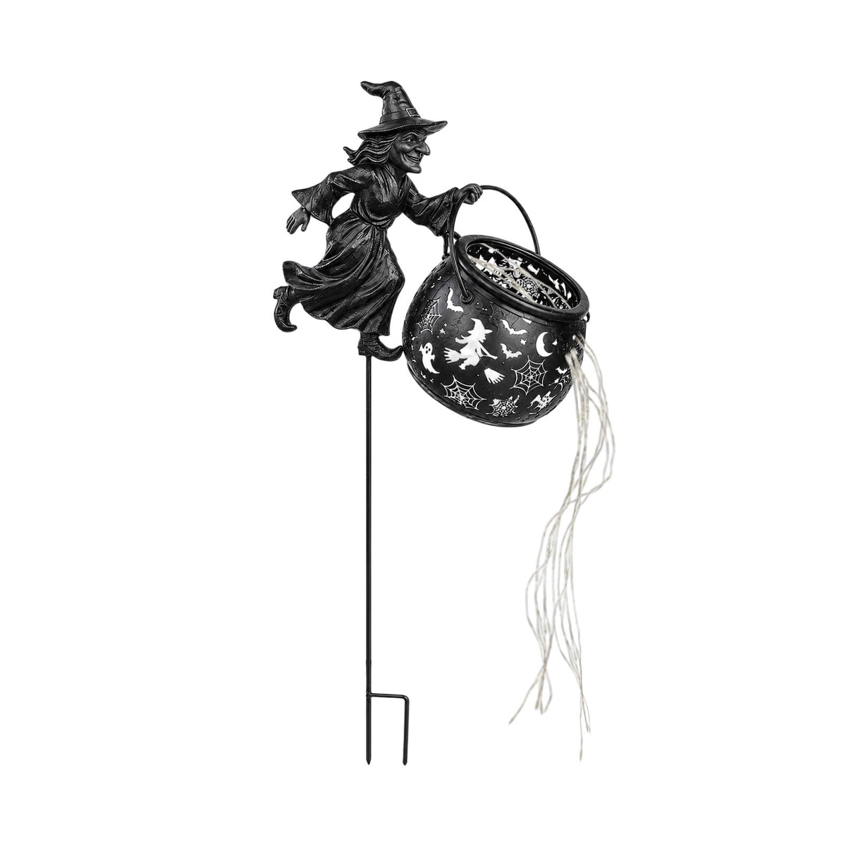 Halloween Witch Cauldron Garden Light, 3D Witch Cauldron LED Projector Outdoor Decor, Solar Powered Garden Stake Light with Halloween Shadow Projection Effect
