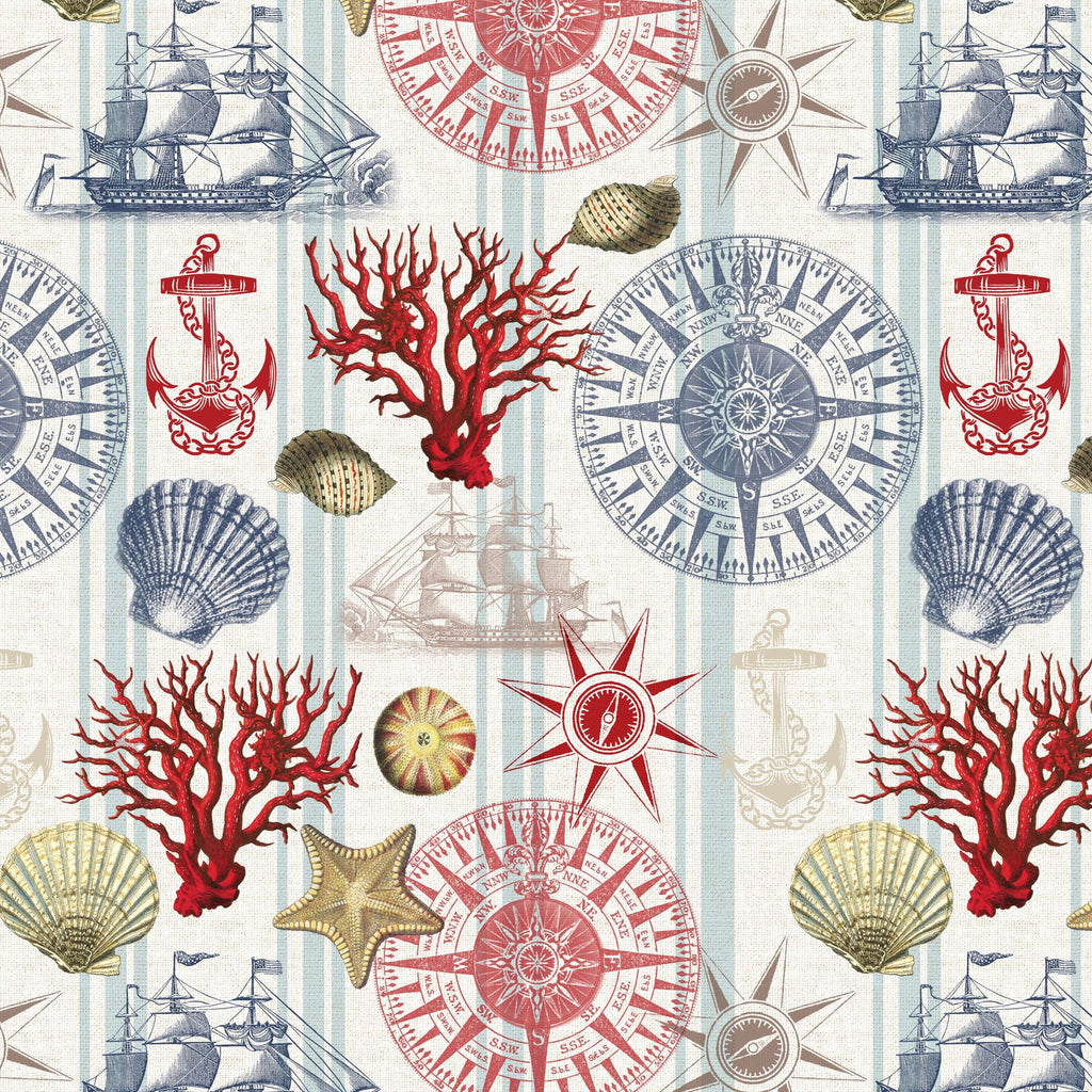 (2 pack) David Textiles Nautical Navigation 44" Cotton Sewing & Craft Fabric 1 yd Pre-cut, Multi-Color