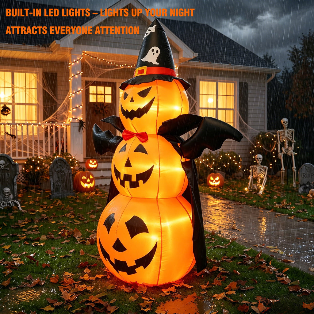 MAGOTAN 9 FT Halloween Inflatables Archway Outdoor Decorations Pumpkin Ghost Archway Halloween Inflatable Blow Up Pumpkin Tombstone Decoration Build-in LED Lights