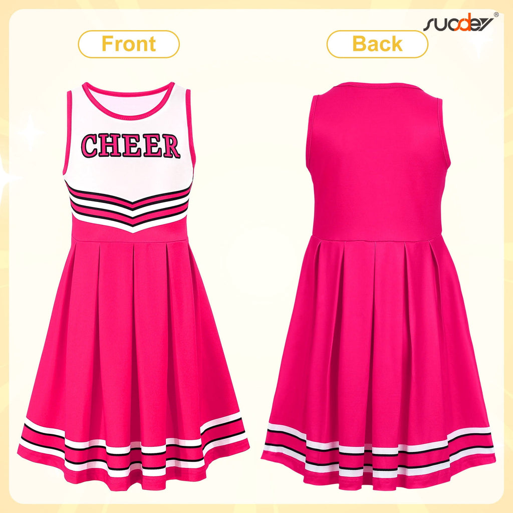 SUOSDEY Girls Cheerleader Costume Outfit Set,Kids Sleeveless Cheerleading Uniform for Party Birthday Halloween