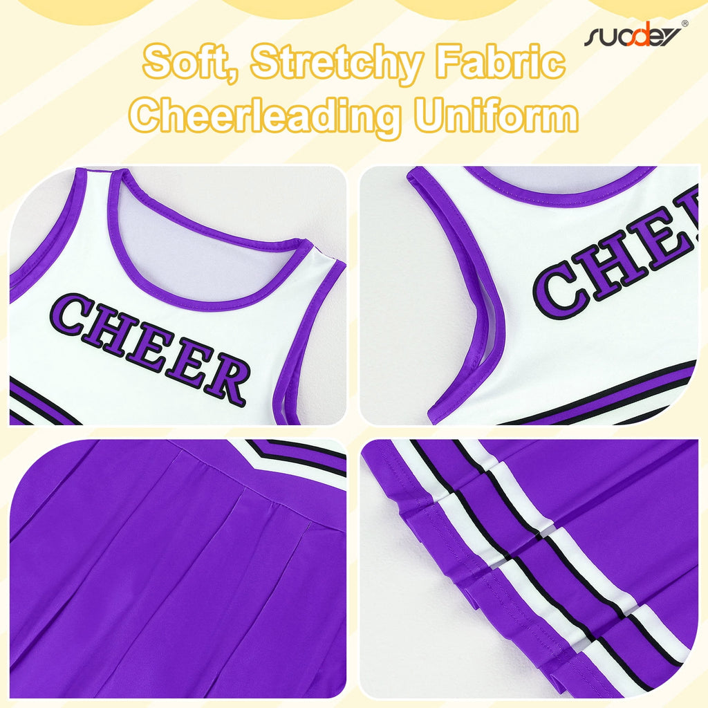 SUOSDEY Girls Cheerleader Costume Outfit Set,Kids Sleeveless Cheerleading Uniform for Party Birthday Halloween