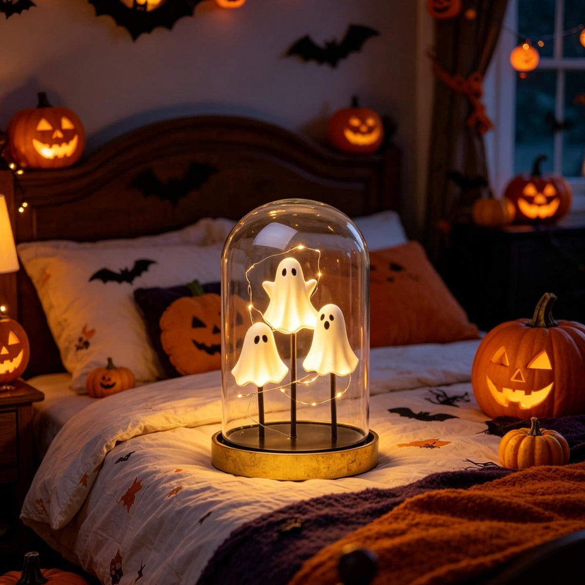 Clearance Halloween Decor-Halloween Decorations Indoor-Light up Ghost in Glass Like-Cute Ghost with Light for Home Kitchen Mantel Tabletop Party Decor and Holiday Decorations Best Halloween Gifts