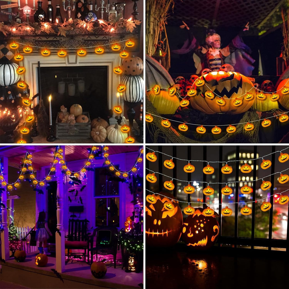 Qoosea Halloween Pumpkin String Lights, 20FT 40 LED 8 Mode Waterproof Pumpkin String Lights for Outside Decor Camper Party Indoor Bedroom Decorations