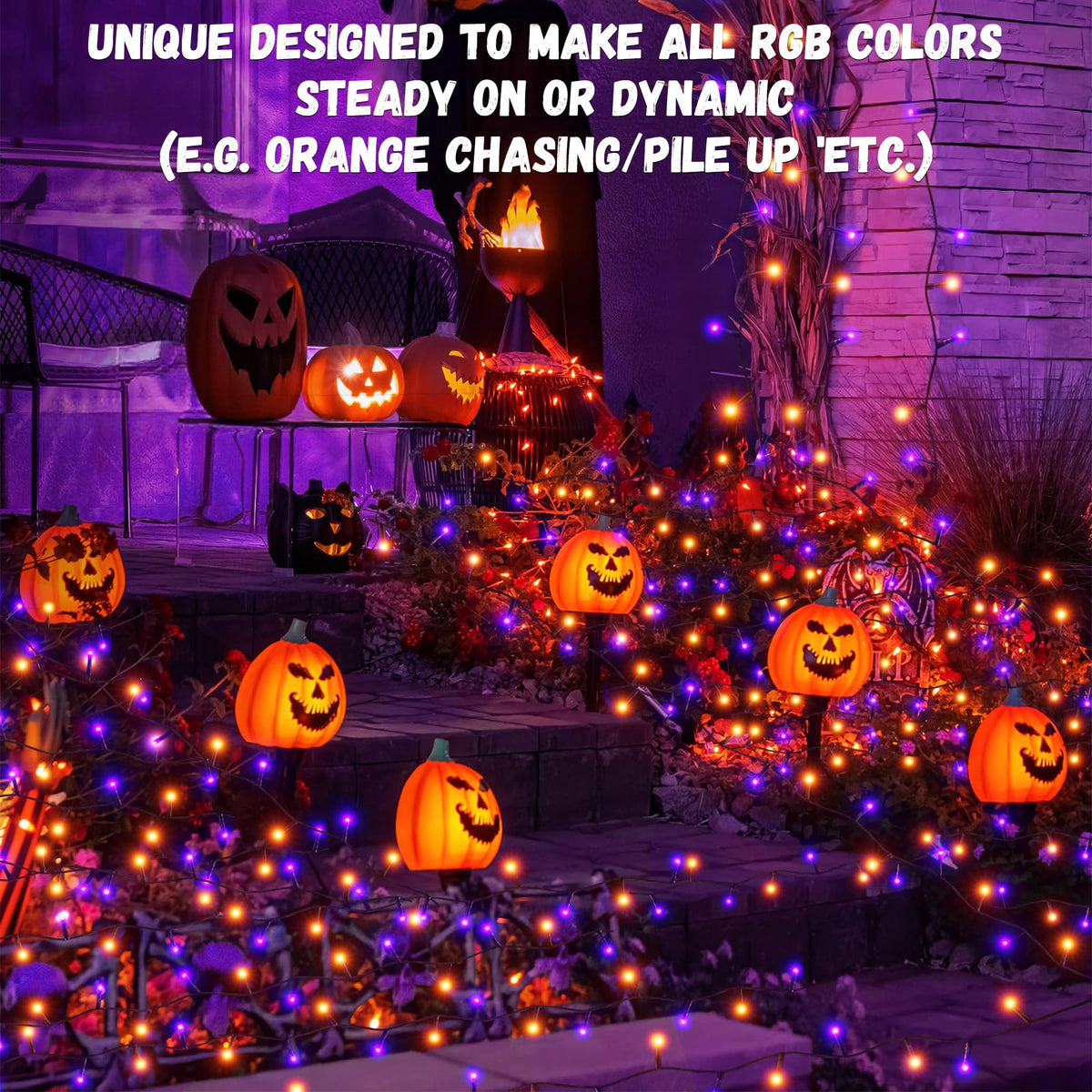 Magotan 300 LED 98 ft Halloween Lights Outdoor Indoor Orange and Purple Halloween Decorations String Lights
