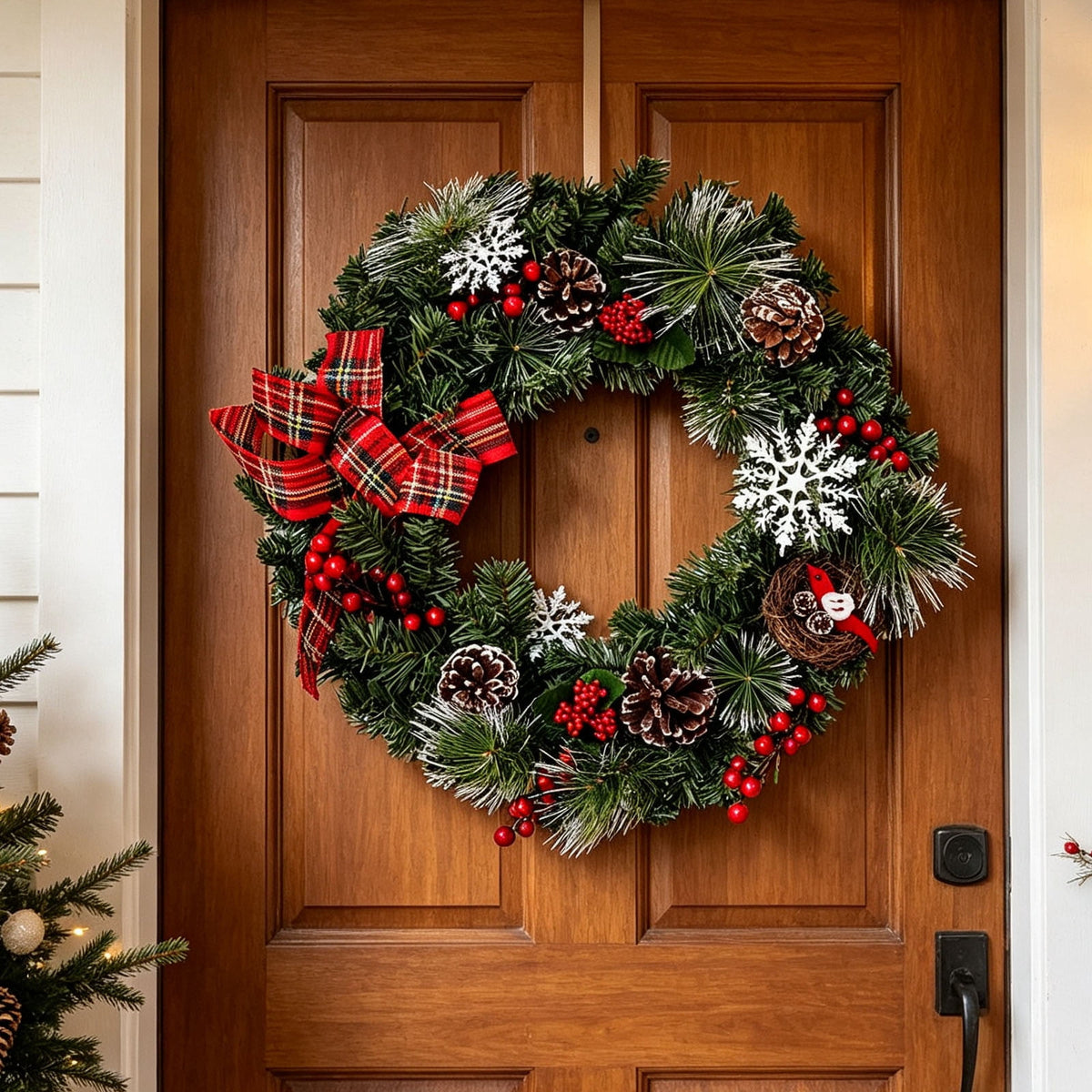 HOARBOEG Handmade Wrought Iron Maple Leaf Wreath, Thanksgiving Rudolph Fall Harvest Door Hanging, Orange Metal Autumn Wreath with Berries, Garden Wall Decor, 15.75 in