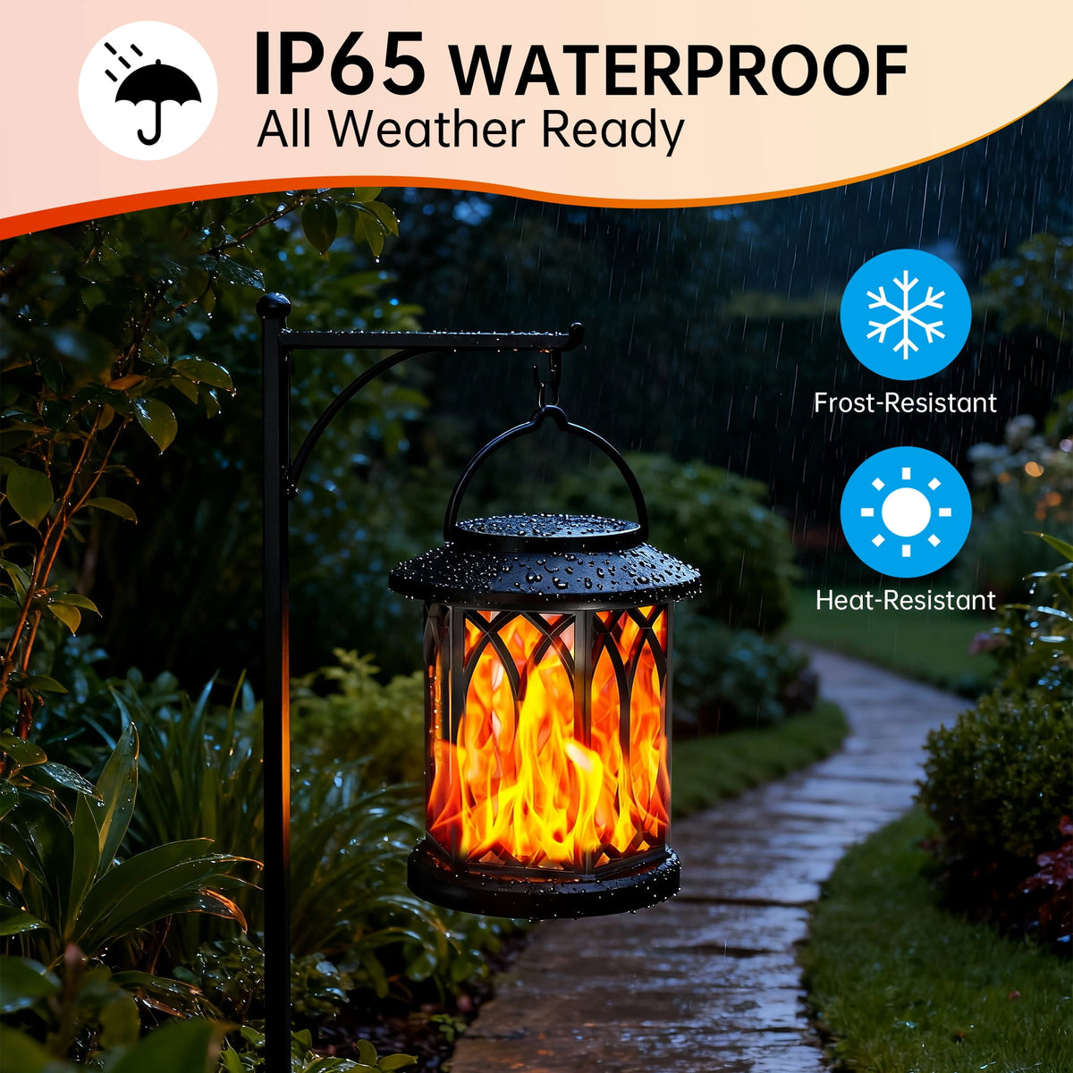 2 Pack Solar Lantern Outdoor Lights, Upgraded Flickering Flame Solar Lanterns Outdoor Waterproof, Hanging Lantern Decorative, Solar Powered Lanterns for Yard, Patio, Path, Tree, Garden Decor