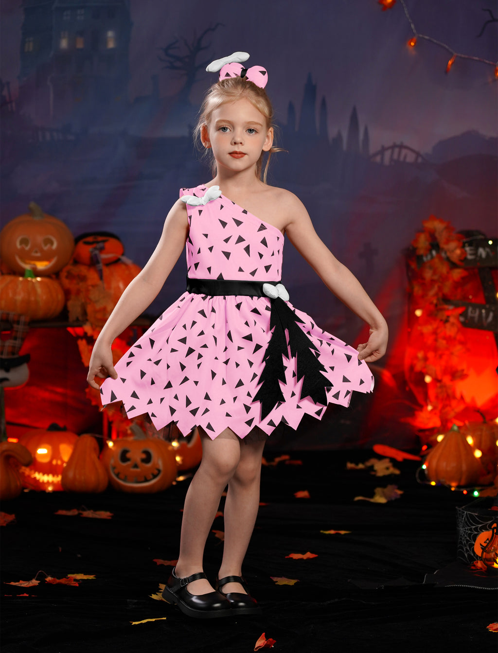 Kids Baby Bam Bam Costume Flintstone Costume Caveman Cavegirl Historical Stone Age Themed Birthday Outfit for Girls Boys Halloween Cosplay Dress Up Photo Shoot 2-3 Years Girl - Orange