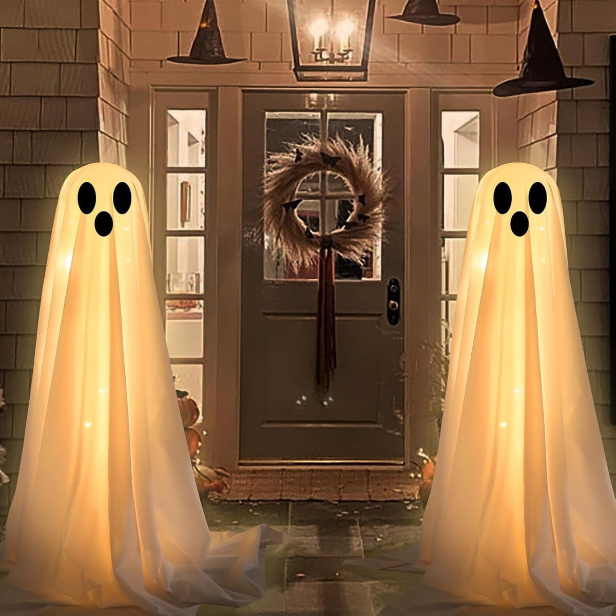 Ywuzuh Halloween Decorations Ghost Decorations Spooky Ghost Halloween Decor with Witch Hat, Scary Ghosts Decor with Led Lights for Front Porche Yard Garden Home