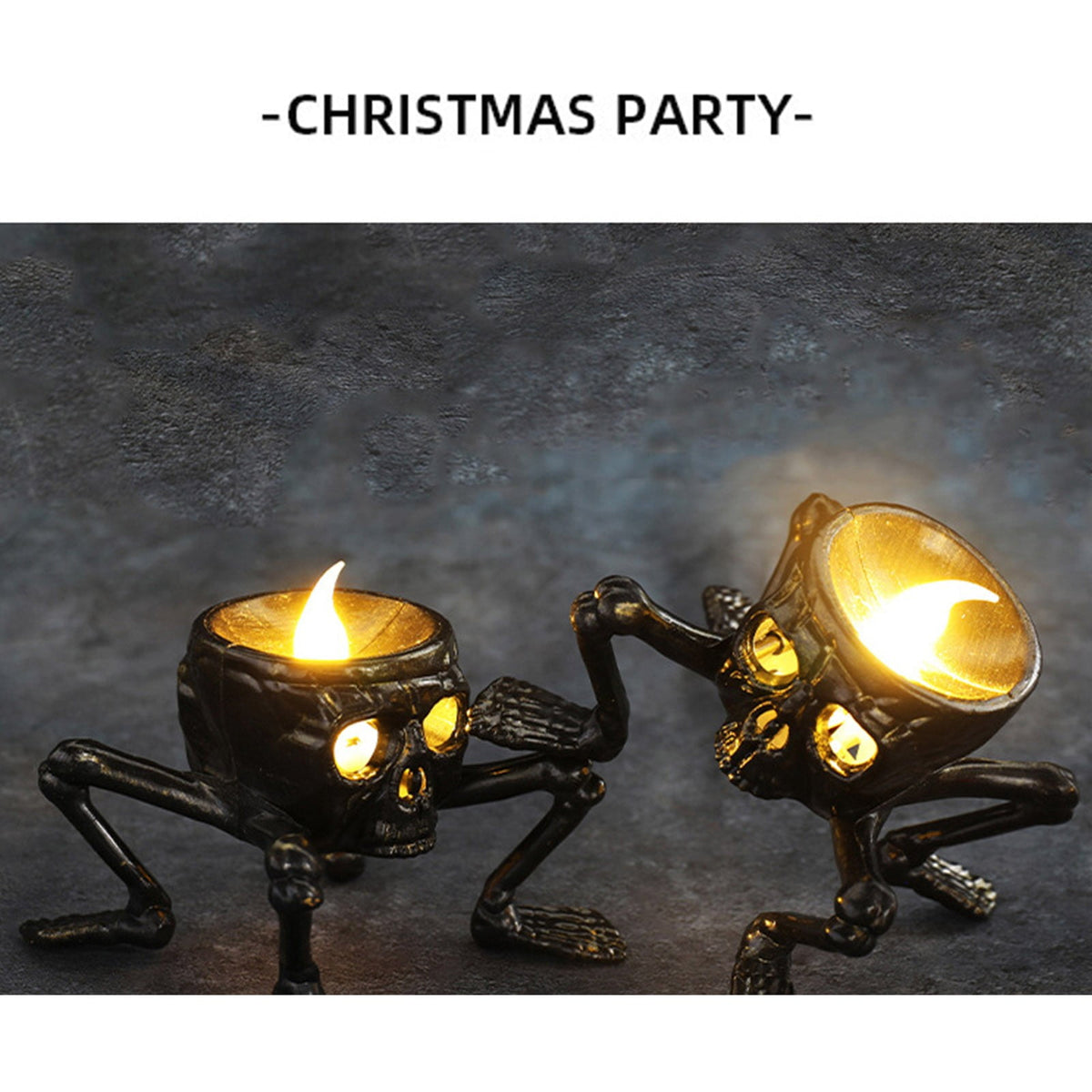 Elainilye Halloween Decorations Indoor Outdoor, LED Flameless Skull Candle Lamp, Battery Operated Halloween Decorations for Home Table Indoor Party Decor, Black