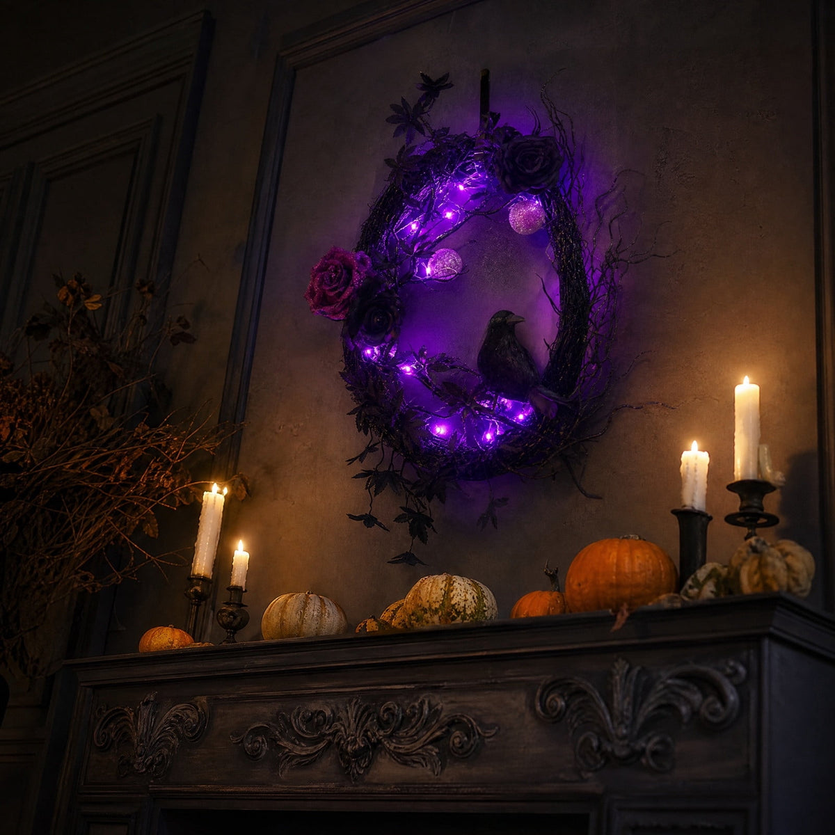 Gothic Mysterious Crow LED Light Luminous Sculpture, Resin Gothic Home Decor Accent, Raven Lamp for Halloween Gift, Bedroom Bedside, Living Room