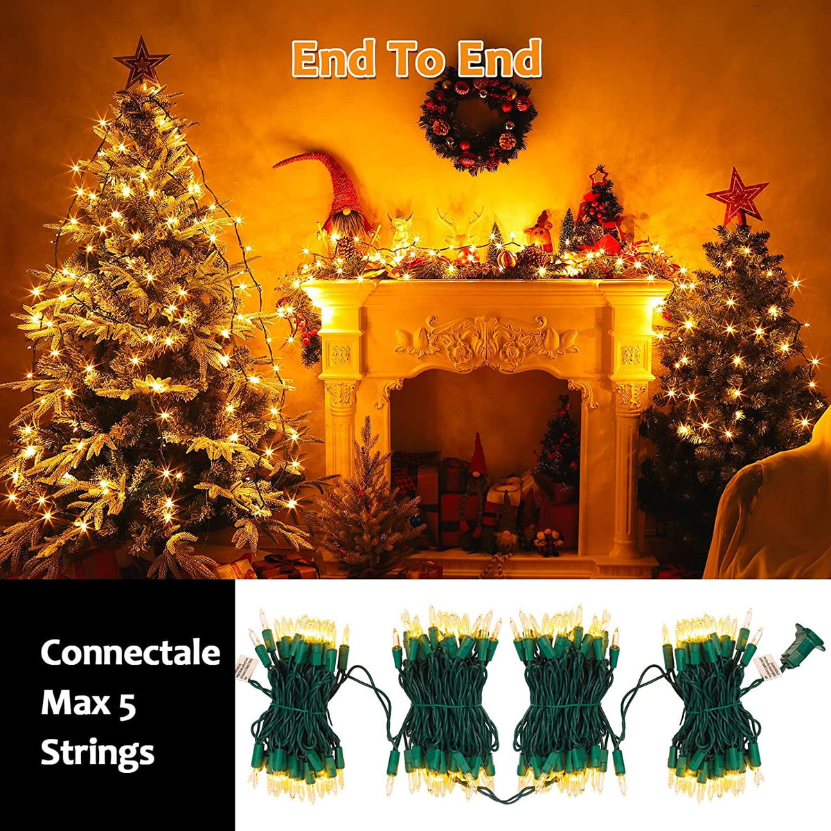 Lumiparty 106Ft Christmas String Lights with 400 Bulbs, 4 Sets of 100 Mini Lights 26.5 Feet Fairy Lights, Waterproof Connectable, Indoor Outdoor Holiday Christmas Decoration, Warm White