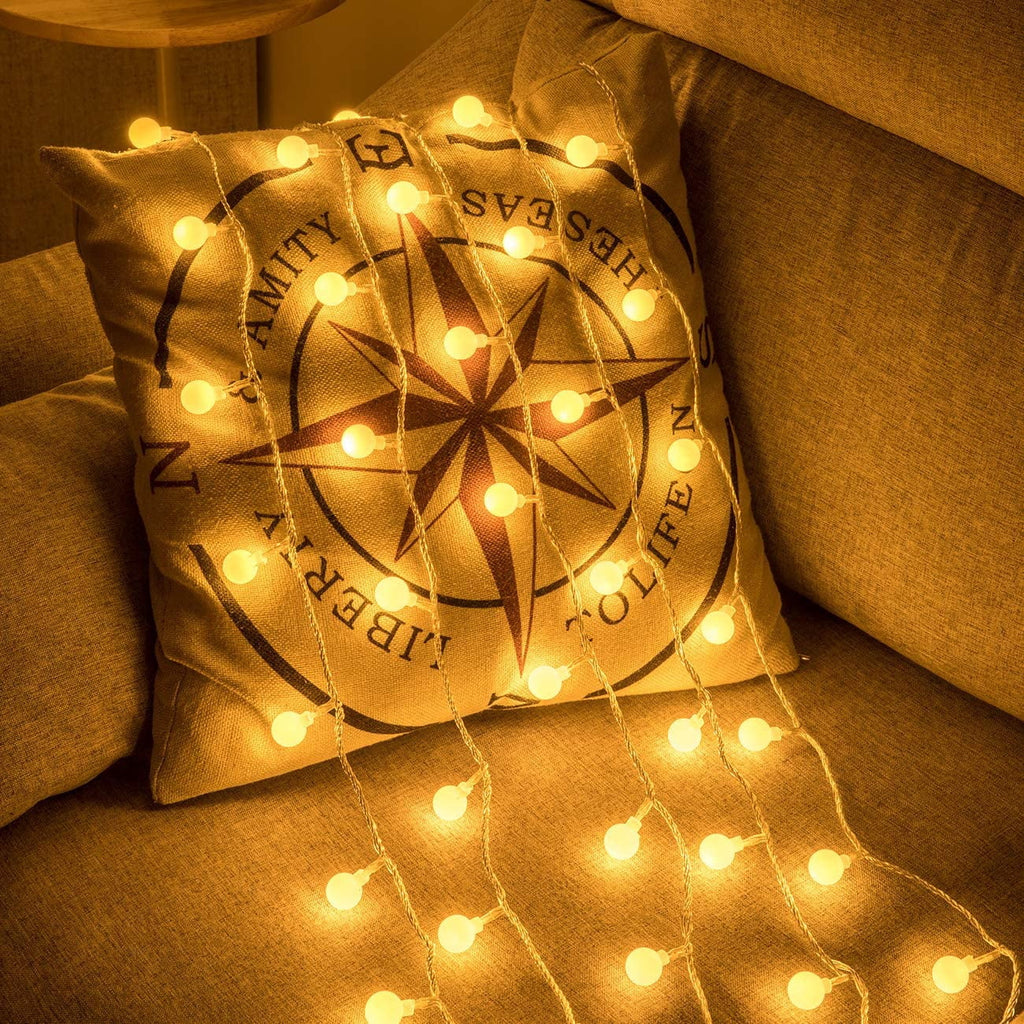 Bibana 100 LED 49 FT Globe Ball String Lights Fairy String Lights Plug in with Remote 8 Modes Extendable for Indoor Outdoor Wedding Birthday Christmas Tree Garden Decor (White)